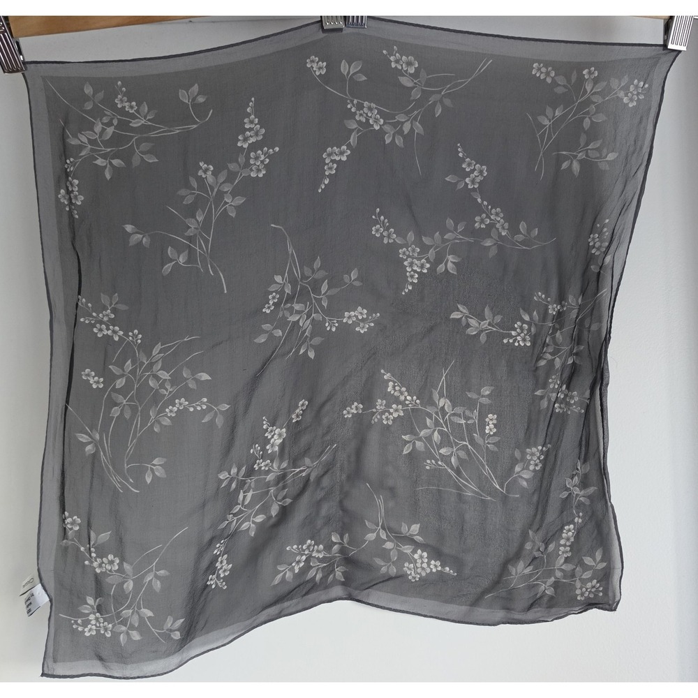 Corner Silk Square Scarf Women Black Floral 19x20 Wrap Shawl